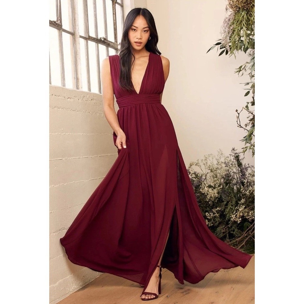Lulu's Heavenly Hues Women S Burgundy Maxi Dress Bridesmaids Wedding Formal Prom